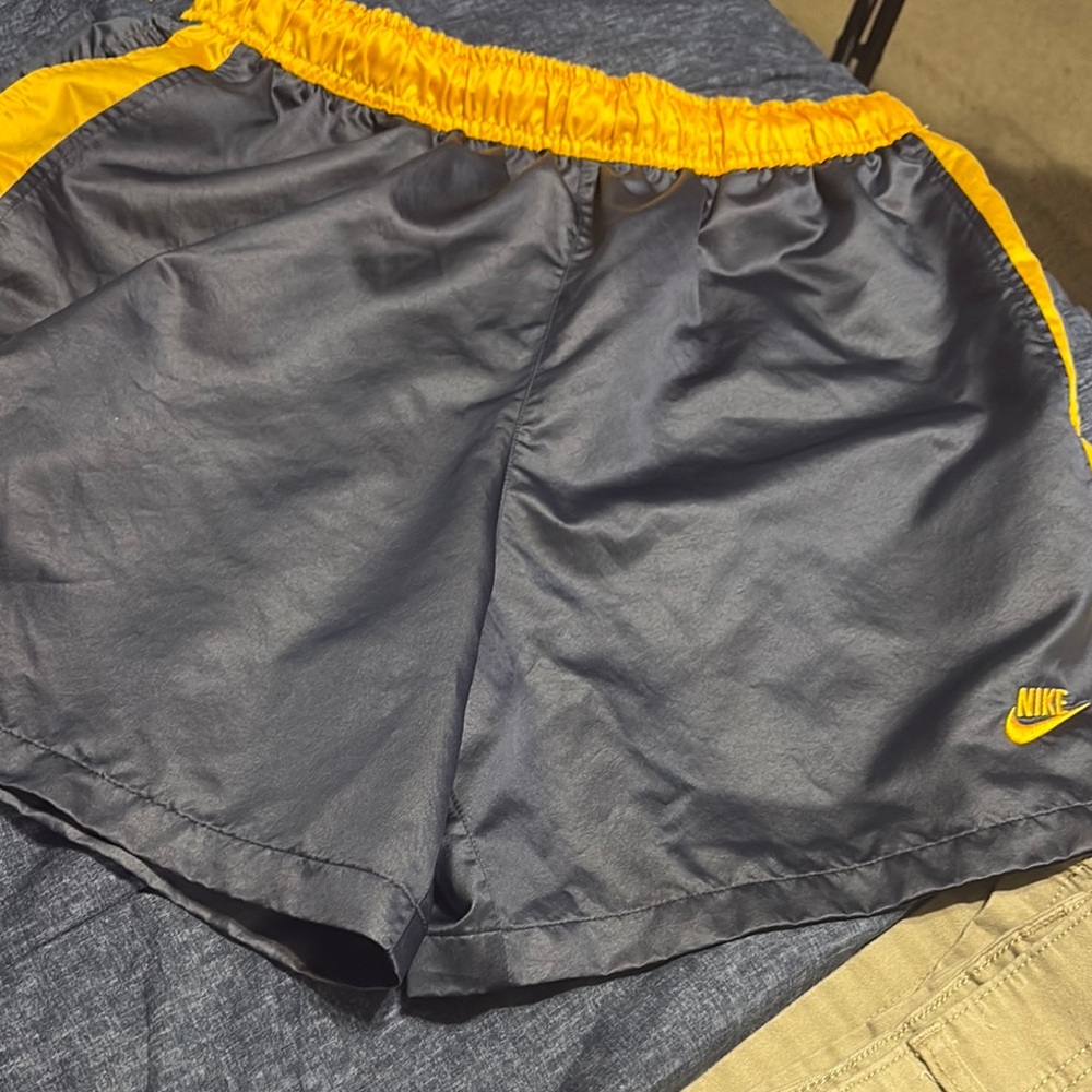 Nike Women's Navy and Yellow Athletic Shorts